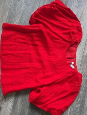 DKNY Red Scoop Neck Top with Subtle Texture